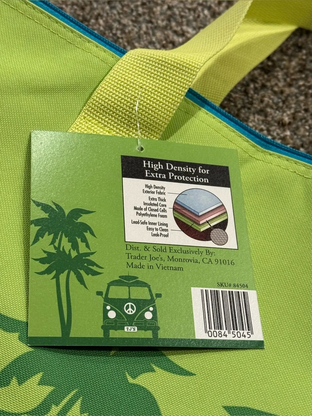 Trader Joe’s NWT 2026 Lime Green Insulated Cooler Tote Bag (13”x15”)